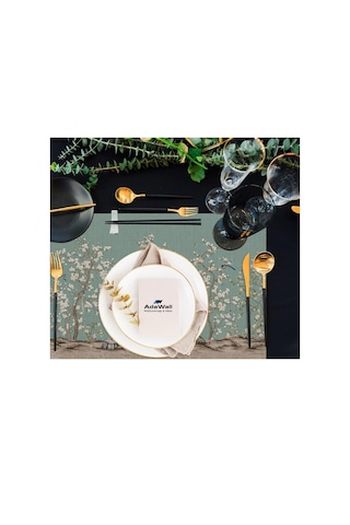 Yeşil Kuşlu Bahçe Kumaş Amerikan Servis 4'lü Set 35x50cm Çok Renkli