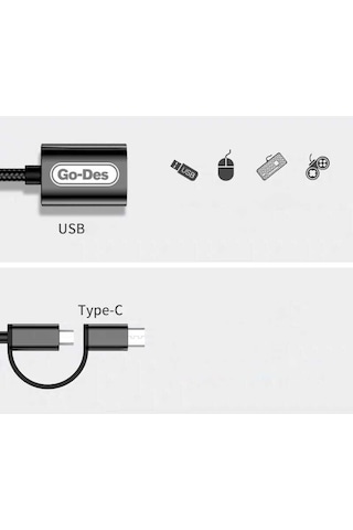 Go Des GD-CT033 2 in 1 USB 3.0 to Micro / Type-C OTG Dönüştürücü Çevirici Tak & Çalıştır - ZORE-257768