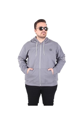 Starbattal Büyük Beden Kapüşonlu Fermuarlı Sweat Double Face Ossi 25705 Fume Fume