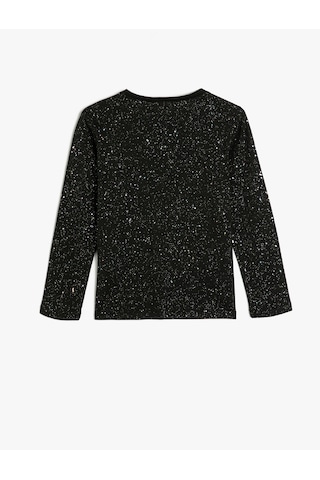 Koton Tişört Uzun Kollu Sim Detaylı Bisiklet Yaka Pamuklu Siyah 5wkg10018ak Siyah