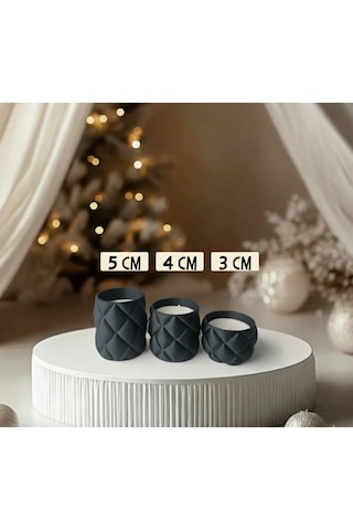 Kapitone Desen 3'lü Tealight Mumluk Seti - Mum Hediyeli Koyu Gri Kapitone Desen 3'lü Tealight Mumluk Seti - Mum Hediyeli Koyu Gri