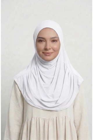 Alivascarf Pratik Hijab Sandy Şal - Hazır Türban Tesettür Eşarp Namazlık Namaz Örtüsü beyaz