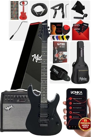 Midex GRX-300-50-AMP Profesyonel Elektro Gitar Seti 50 Watt Gainli Şarjlı Bluetooth'lu Amfi ve Full Set