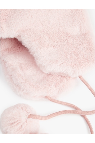 Koton Ponpon Detaylı Kulaklı Peluş Şapka Pembe 6wkg40001aa Gül