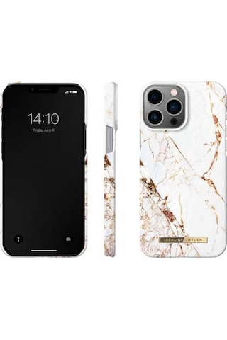 Fashion Case Apple Uyumlu iPhone 13 Pro Max Tasarım Kılıf - Carrara Gold Beyaz