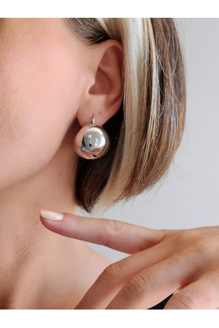 Vintage Bombeli Sepet Görünümlü Tombul Silver Gümüş Renk Çelik Küpe Silver