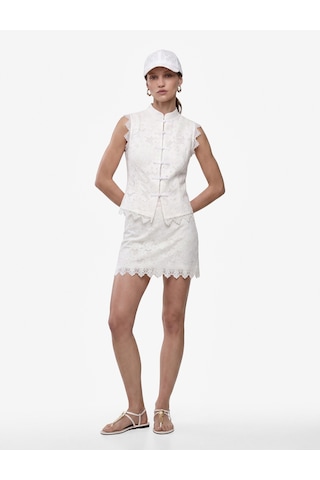 Koton Koton X Melis Ağazat - Kolsuz Floral Dokulu Dik Qipao Yaka Güpür Dantel Bluz Kırık Beyaz 6sak70037ek Ekru