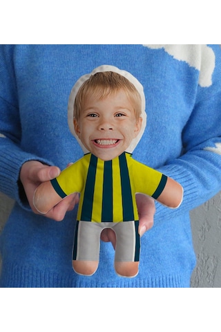 Bk Gift Hediye Kutusunda Kişiye Özel Fotoğraflı Çocuk Sarı Lacivert Futbolcu Bebek Yastık-1, Arkadaşa Hediye, Sevgiliye Hediye, Doğum Günü Hediyesi