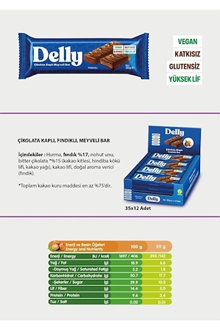 Delly Çikolata Kaplı Fındıklı Bar 12 x 35 G