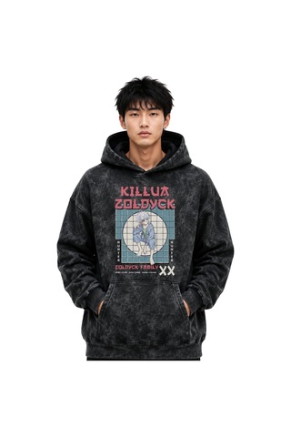 Sevbano Killua Zoldyck Hunter X Hunter Anime Baskılı Unisex Oversize Yıka Siyah
