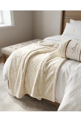 Daisy Super Soft Battaniye Çift Kişilik 200x220 Krem