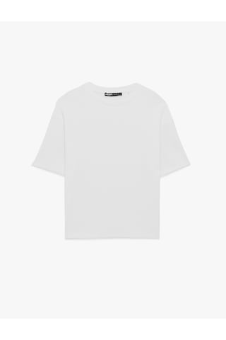 Koton Kısa Kollu Bisiklet Yaka Pamuklu Tok Kumaş Basic Oversize Tişört Beyaz 6sam10279mk