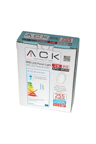 Ack Sıva Altı Led Panel Armatür İç Mekan 220V 3W Beyaz Ap01-00330