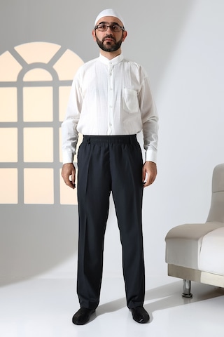 Erkek Rahat Kesim Beli Lastikli Cepli Hac Ve Umre Kumaş Şalvar Pantolon - Antrasit İsr 001