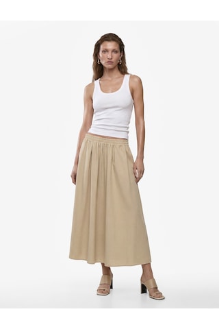 Koton Keten Görünümlü Beli Lastikli Loose Fit Kloş Etek Bej 6sak70241pw Ekru