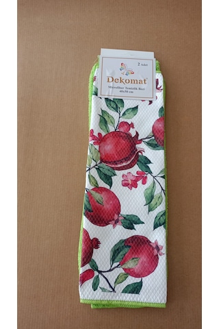 Microfiber Temizlik Bezi 40x50 Cm 2 Adet Nar Çiçeği Bir Adet Baskılı Bir Adet Naturel Yeşil