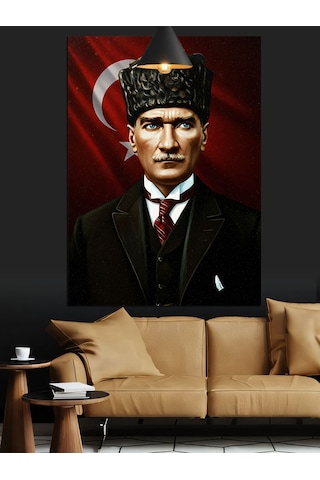 Kırmızı Bayrakve Mustafa Kemal Atatürk Dekoratif Kanvas - Mdf Ahşap Tablo