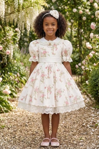 Pamina Kids Pamina Kız Çocuk Taç Tokalı Çiçekli Elbise Ekru 36374