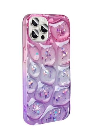Apple Uyumlu iPhone 15 Pro Max Kılıf Simli 3d Desenli Zore Hacar Kapak Pembe-mor