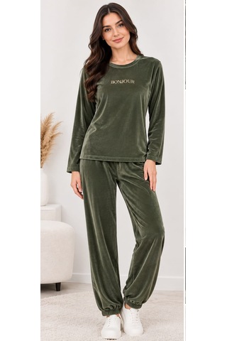Kadın Haki Kadife Pijama Takımı