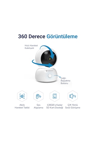 Hybrone Omni Wi-Fi Akıllı Kamera, Akıllı Hareket Takibi, Ses Algılama, Çift Yönlü Sesli Görüşme