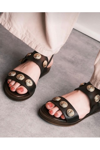 Düz Taban Bodrum Sandaleti Leather Sandal Kahverengi