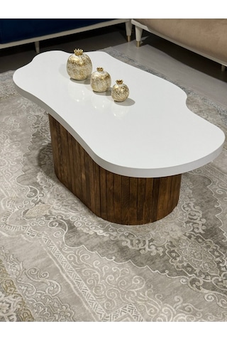 Asimetrik Bulut Model 120x60 Cm Kalın Kenarlı Orta Sehpa Kahverengi Orta Sehpa Kahverengi