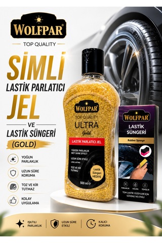 Simli Lastik Parlatıcı Jel Ve Lastik Süngeri Gold