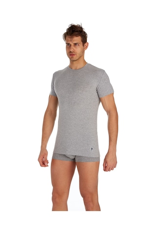 U.S. Polo Assn. Erkek Gri Melanj 2 Li Yuvarlak Yaka Atlet 80197 Gri
