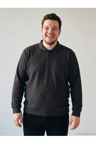 Lcwaıkıkı Classic Antrasit Büyük Beden Polo Yaka Erkek Sweatshirt