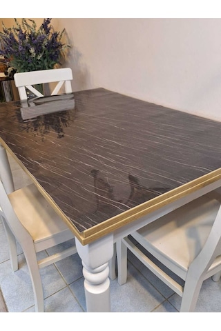 Kalın Pvc Masa Koruyucu 1.2 Mm Mika Örtü, 80 Cm En, Mermer Desen 32pvc-mrm6 Siyah