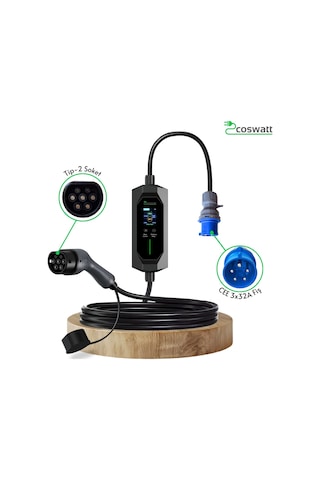 Coswatt Taşınabilir Ev Şarj Cihazı Cs-p1-32a / 7.4kw / 5m / Türkçe / 220v Ac / Tip-2 / 3x32a Cee / Ev Tipi Dönüştürücü / Çanta 7.4 kW
