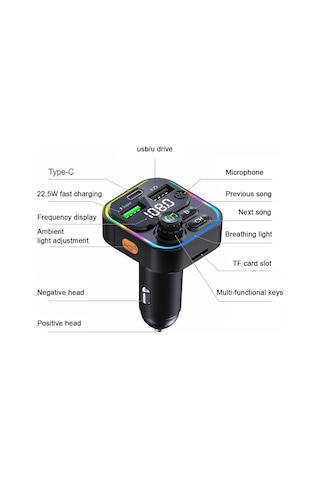 Tenfowee Araç İçin Hızlı Şarj Cihazı - Bluetooth 5.0, Fm Radyo, Usb/typec Çıkışlı 22.5w