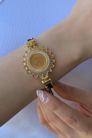 Zümrüt Sarraf 22 Ayar Altın Bayan Siyah İpli Çeyrekli Bileklik