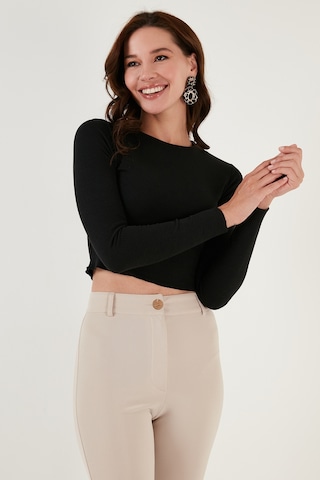 Lela Dar Kesim Bürümcük Kumaş Fitilli Crop Bayan Bluz 5865416 Siyah