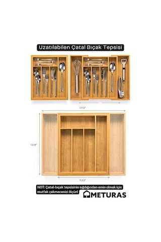 Meturas Mutfak Bambu Ayarlanabilir Çekmece Içi Ölçü Ayarlı Kaşıklık 5-7 Bölmeli Sku: Smg8690010572387