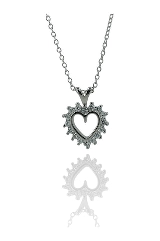 Vip Kalite Italyan Taşlı Kalp 925 Gümüş Kolye