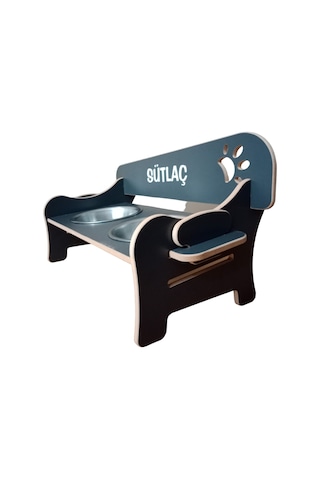 Realwood Özel İsim Baskılı Ahşap Kademeli Eğimli Kedi Köpek Kasesi