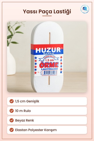 Paça Lastikı Yassı 1,5 Cm Beyaz 10 M Örme Elastik Dekoratif Şerit