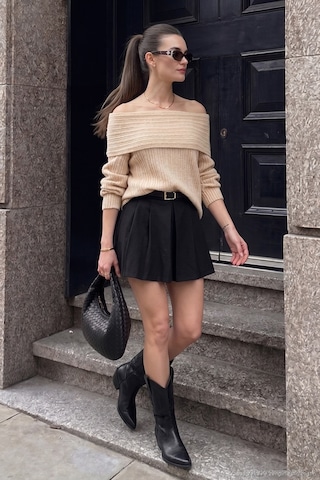 Lela Oversize Fit Madonna Yaka Triko Bayan Kazak 4615216 Bej