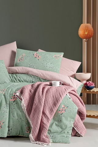 Lastikli Çarşaflı Tek Kişilik Nevresim Takımı Green Yeşil Somon