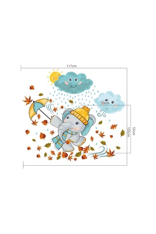 Şemsiyeli Sevimli Fil Çocuk Odası Duvar Sticker