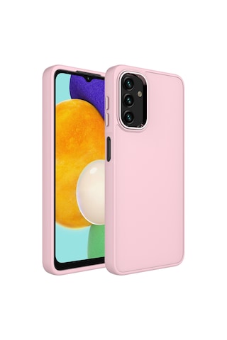 Zore Galaxy Uyumlu A04s Kılıf Metal Çerçeve Ve Buton Tasarımlı Silikon Msra Luna Kapak - Pembe Pembe