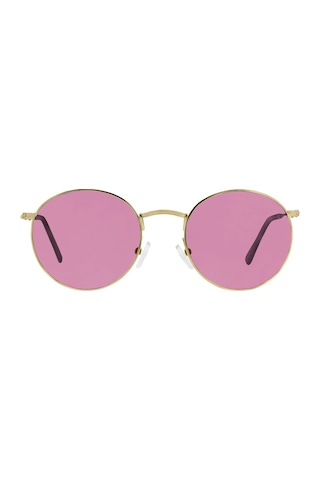 Polarize Yuvarlak Retro Gözlük Altın Çerçeve Pembe Aynalı Cam Güneş Gözlüğü Diğer