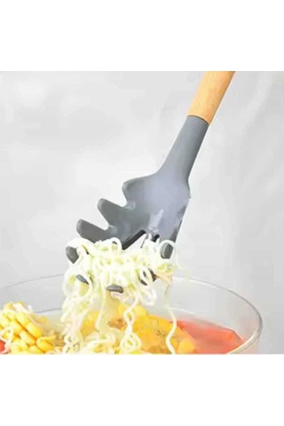 Silikon Spagetti Kaşığı Ahşap Sap - 32 Cm