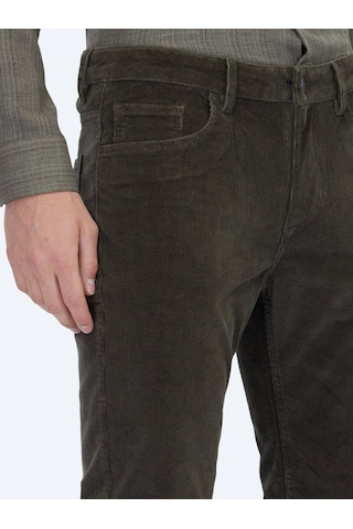 Kip Haki Fitilli Dokuma Slim Fit Kadife Casual Pamuk Karışımlı Pantolon Haki