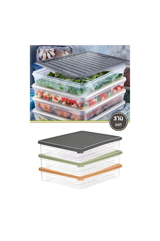 3 Lü Geniş Buzdolabı Düzenleyici Set, Buzluk Derin Dondurucu Buzdolabı İnce Saklama Kabı 3x3100ml Çok Renkli