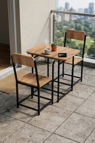 Bahçe Masa Takımı 2 Kişilik 2 Sandalyeli Masa Sandalye Seti Metal Ayak Balkon Mutfak Kafe Yemek Masası Minör Atlantik Çam Çok Renkli
