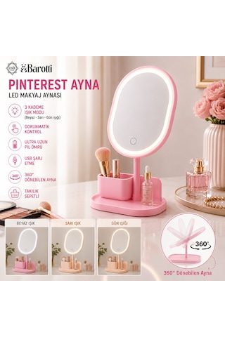 Yuvarlak- Düz Kenar 7 İnç Ledli - Usb Şarjlı Makyaj Aynası 90 Takılıklı Ayakr.pls 17.5cm 5523 Açık Gold