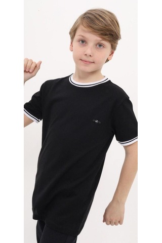 Carinos Erkek Çocuk Pamuklu Yakası Kolları Şerit Detaylı Mevsimlik Tshirt-12992-siyah Siyah